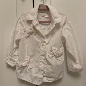 Zara Kids white Button Down Shirt with Bow Details